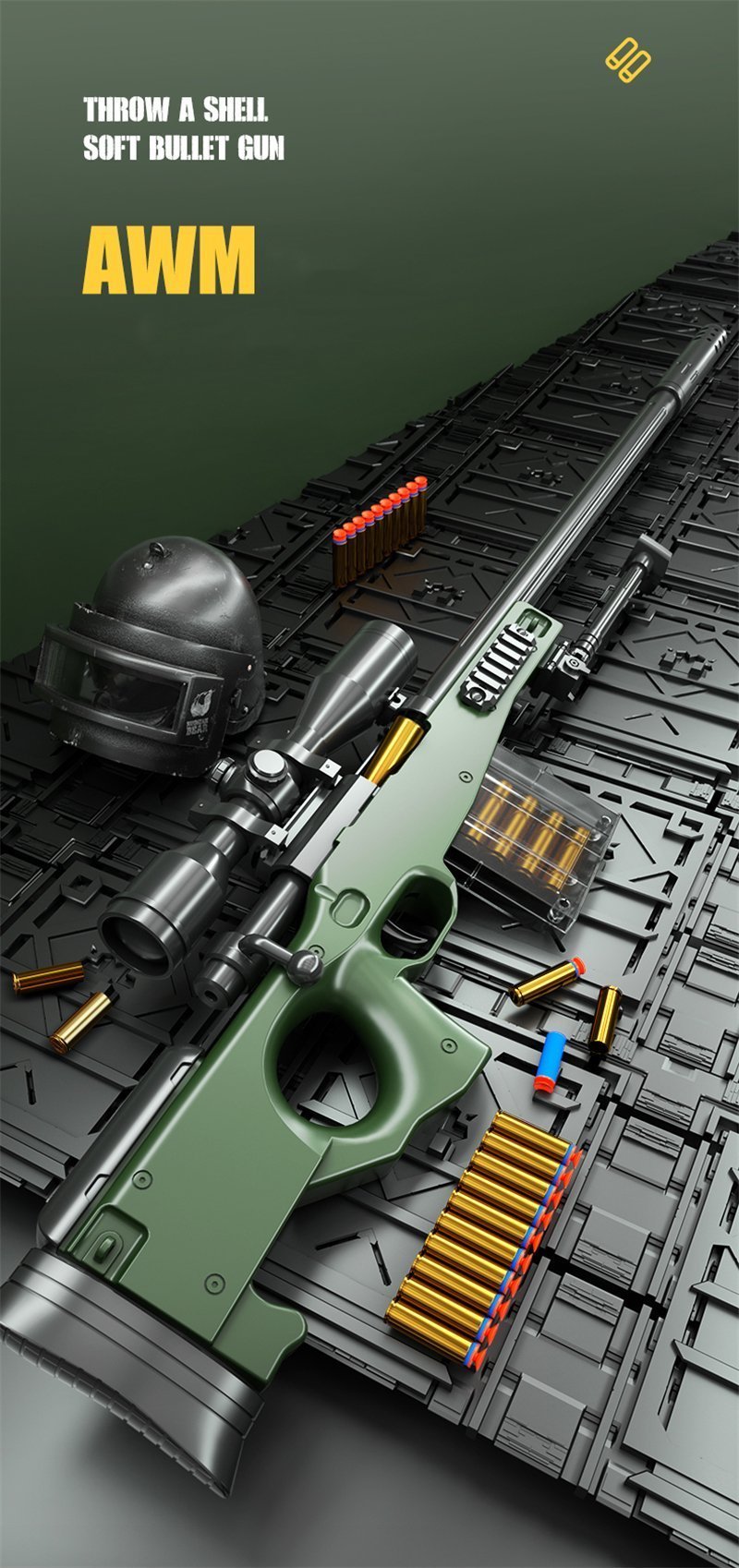 Green AWM Throw Shell Sniper Rifle Toy Gun